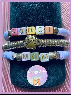 3 piece Corgi Mom Beaded Bracelet Set -
